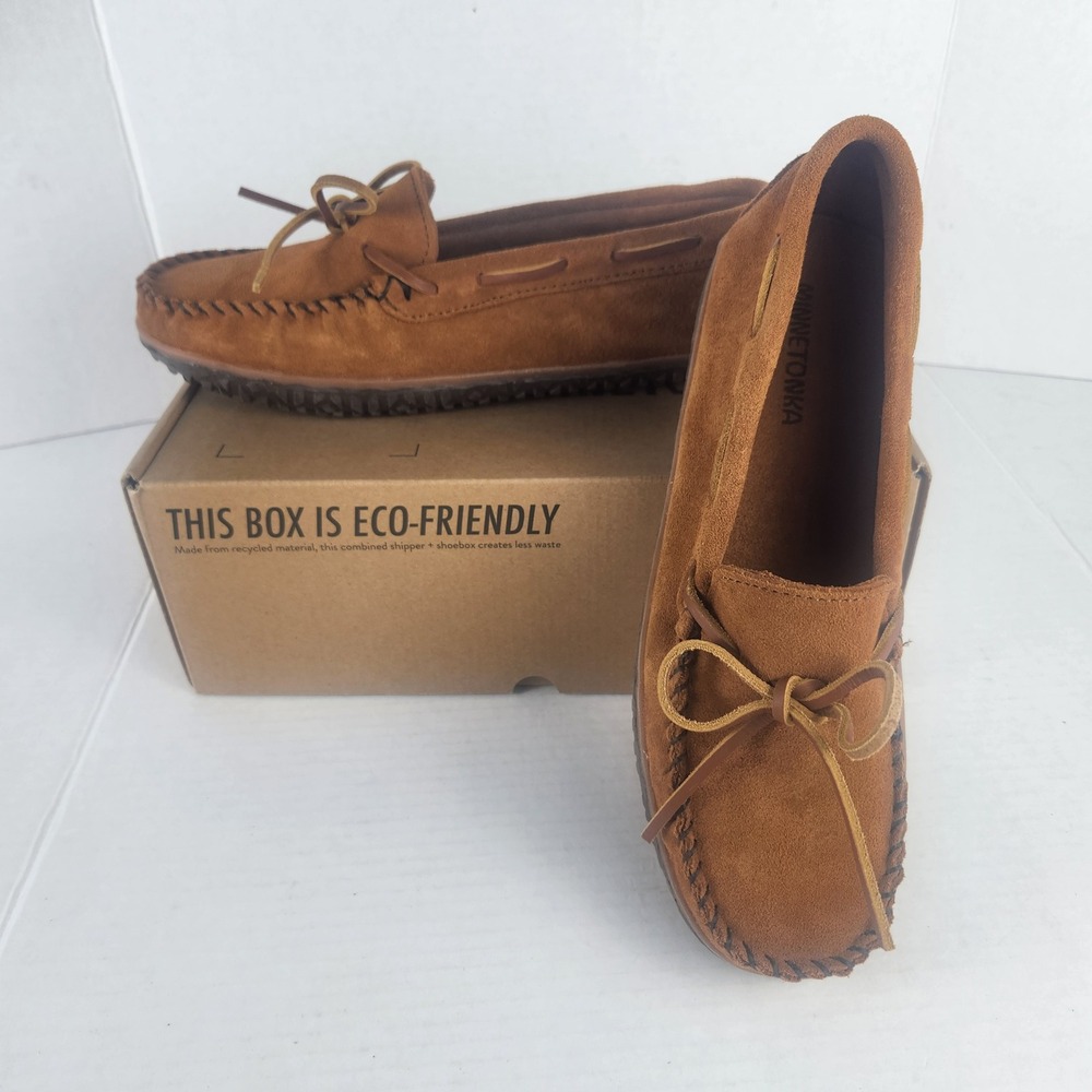 Minnetonka Women Tie Tread Brown Suede Driving Moccasins 362A Water Resistant 10